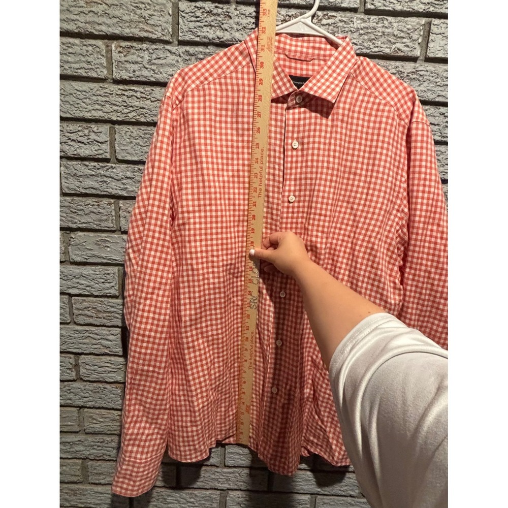 Ermenegildo Zegna Mens Orange Gingham Cotton Linen Button Down Shirt XL - Picture 4 of 9